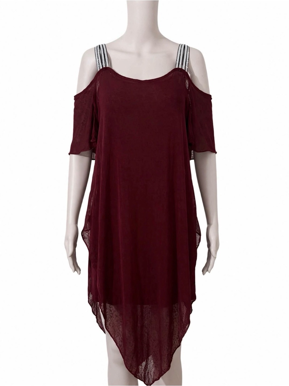 SHEIN Curve Burgundy Cold-Shoulder Dress with Strappy Detail